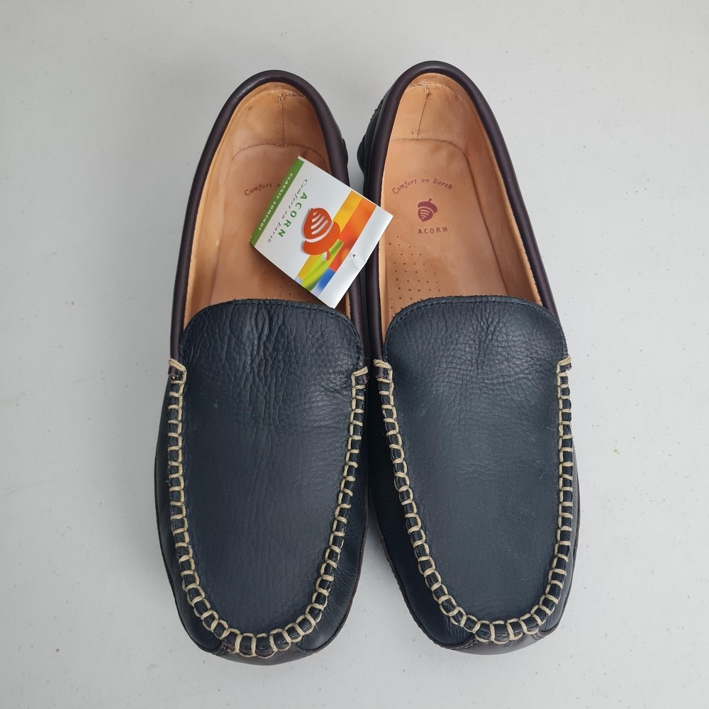 Acorn Moccasin Slippers Mens Size 12 Black Brown Leather Slip On Comfort House